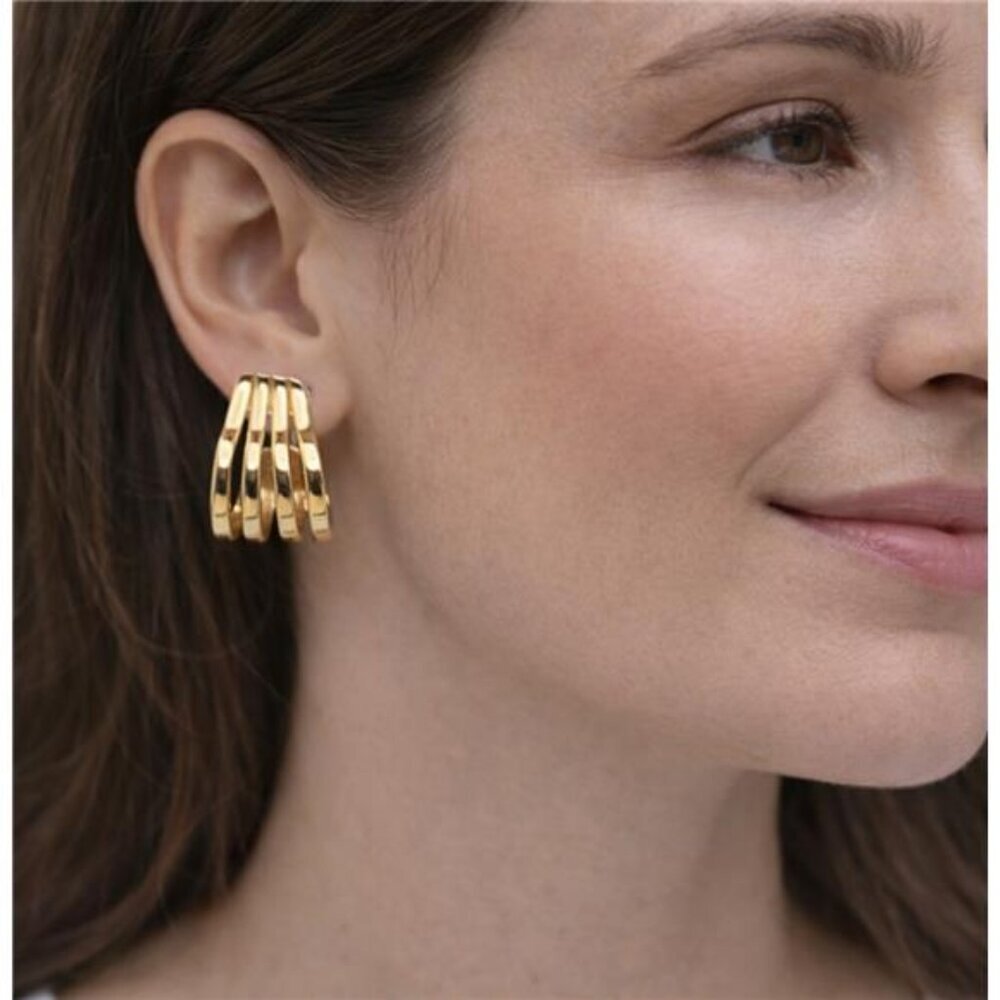 Ophelia Roe Gold Tone Layered Hoop Drop Earrings 1.25in Pierced 20mm Wide